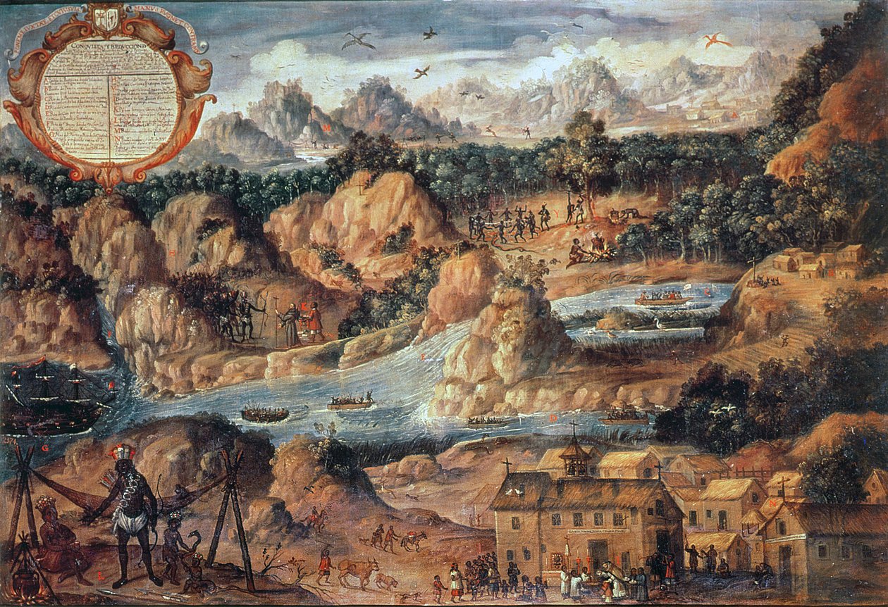 غزو غواتيمالا عام 1524 (زيت على لوح) بواسطة المدرسة الاسبانية