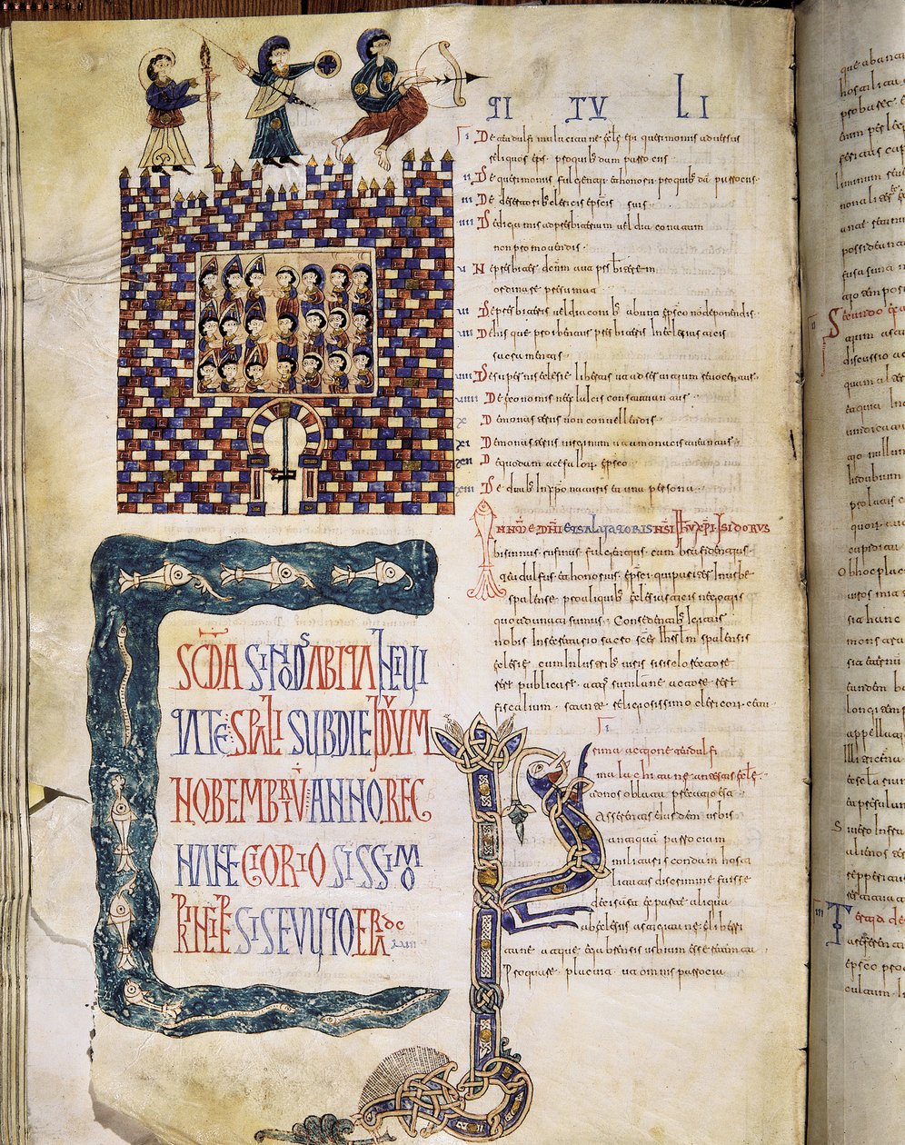 The Hispalense II Council in 619, page from the Glosas Emilianenses, 992-994 (illuminated manuscript) بواسطة المدرسة الاسبانية
