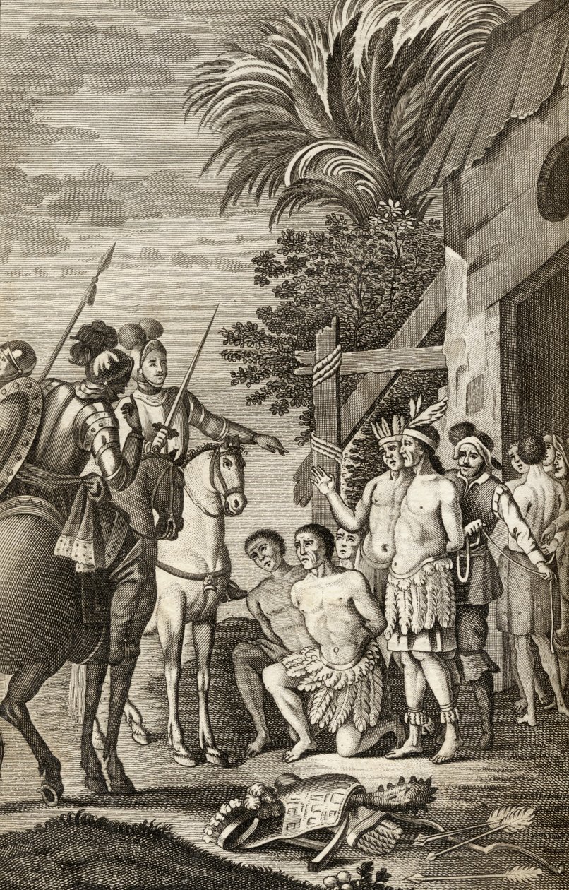 الفتح الإسباني لشيلي بواسطة ألونسو دي إرسيلا ، من "La Araucana" ، نشر برشلونة ، 1827 (النقش) بواسطة المدرسة الاسبانية
