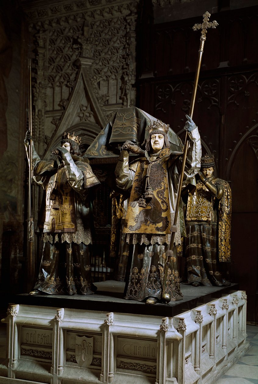 قبر الملاح كريستوفر كولومبوس (كريستوفورو كولومبو ، كريستوبال كولون) (1451-1506). كاتدرائية إشبيلية (Catedral de Santa Maria de la Sedea) إسبانيا بواسطة المدرسة الاسبانية