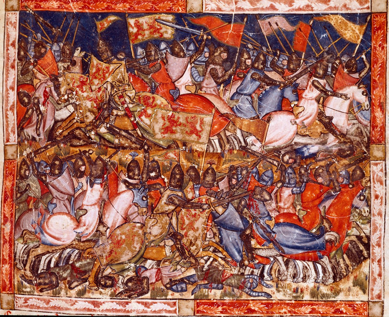 حرب طروادة: مآثر هيكتور. تفاصيل منمنمة من المخطوطة الإسبانية "Codex Benito de Santa Mora" " بواسطة المدرسة الاسبانية