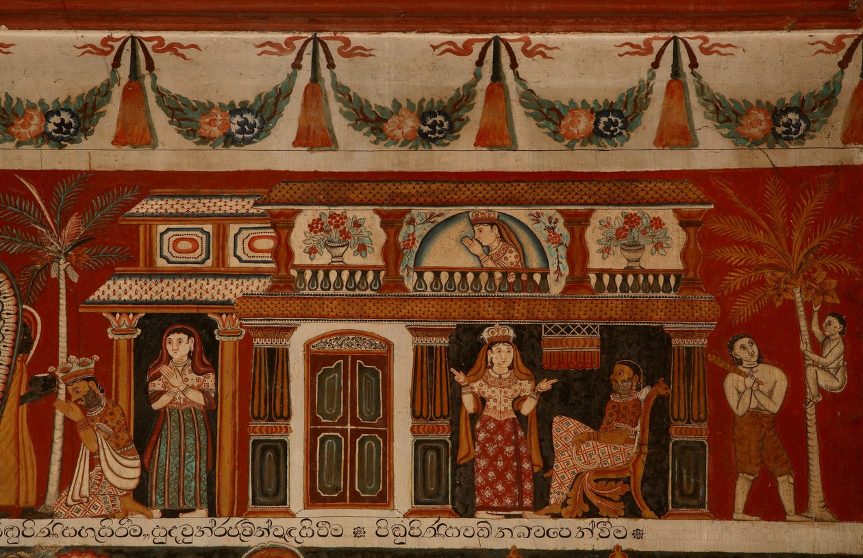 لوحة جدارية تصور بيتًا منفردًا في معبد Subdharama ، Dehiwala (جدارية) بواسطة المدرسة السريلانكية