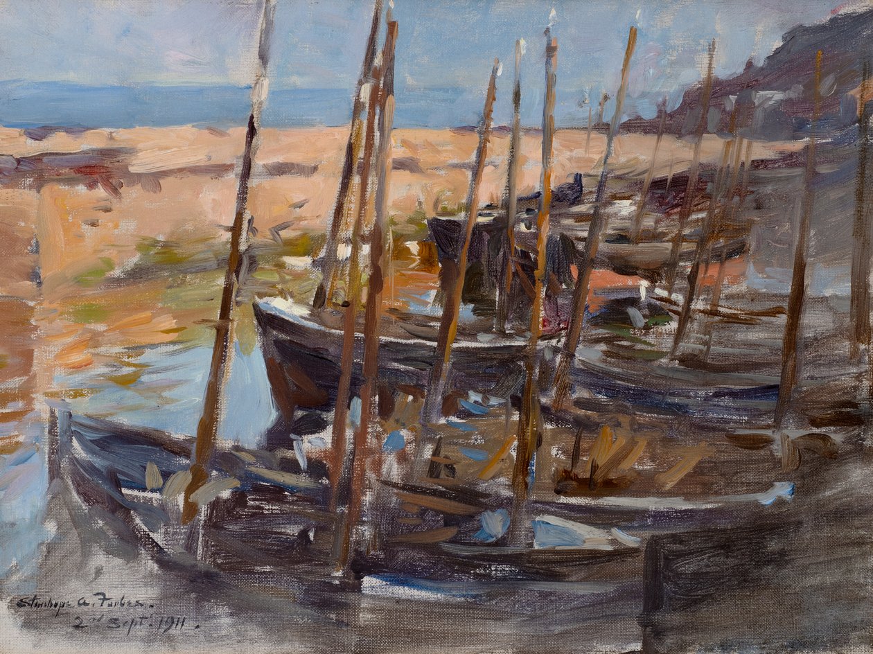 رسم تخطيطي، ميناء ماوسهول، كورنوال (زيت على قماش) بواسطة ستانهوب الكسندر فوربس