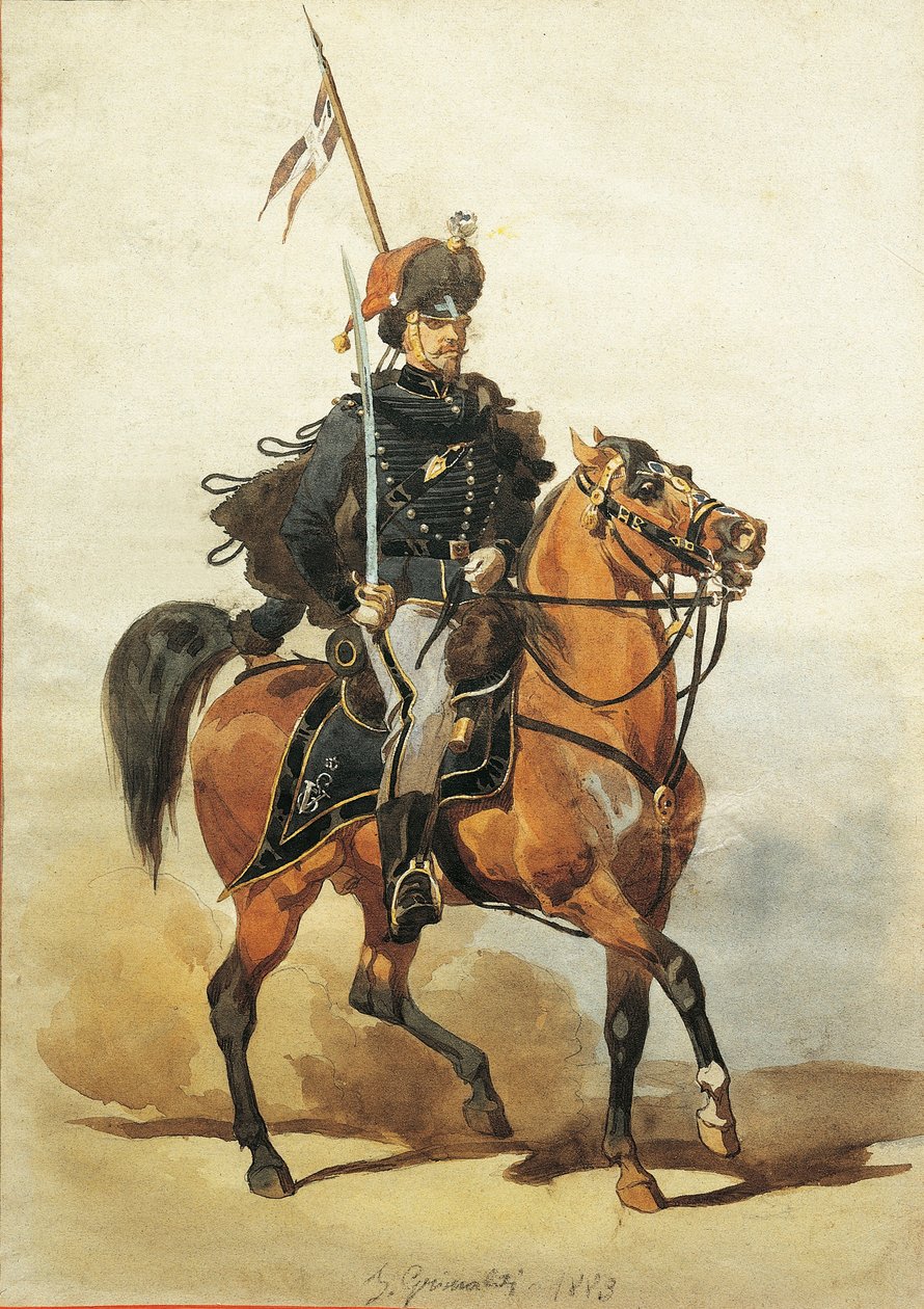 Officer of Hussars of Piacenza, Drawing by Stanislao Grimaldi del Poggetto بواسطة ستانيسلاس غريمالدي ديل بوجيتو