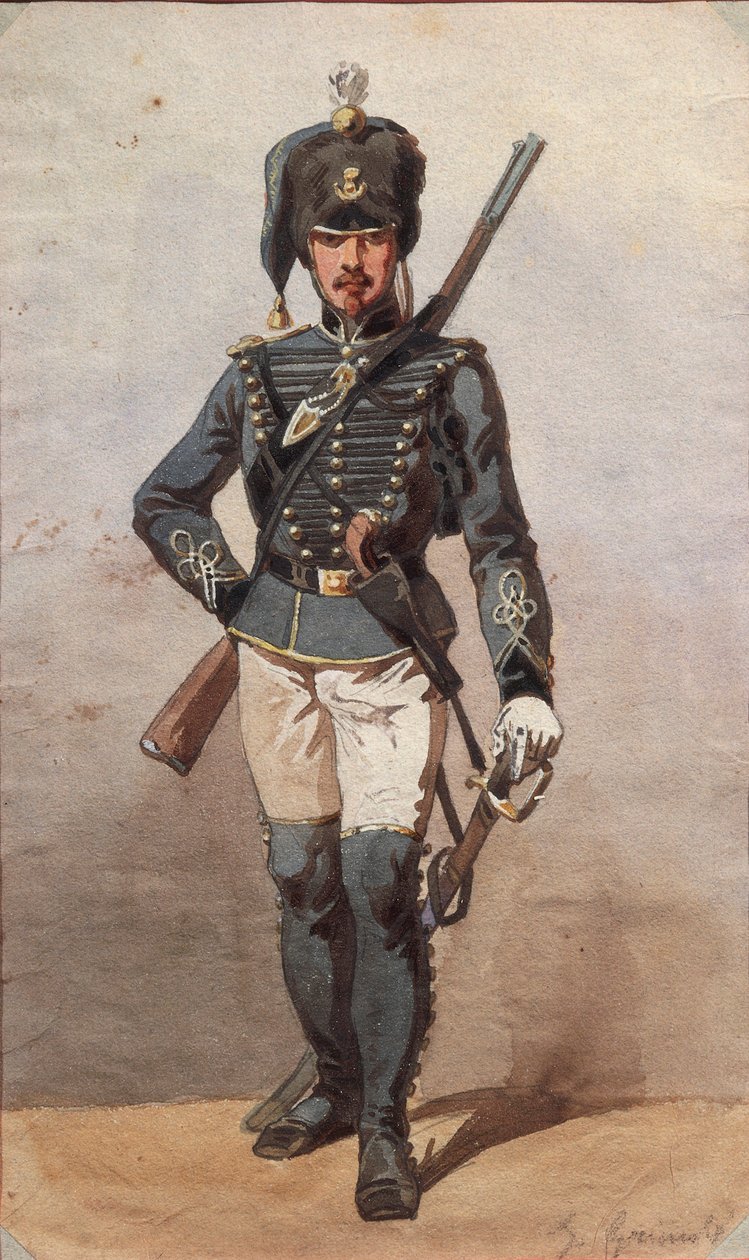 Study of uniforms, Drawing by Stanislao Grimaldi del Poggetto بواسطة ستانيسلاس غريمالدي ديل بوجيتو