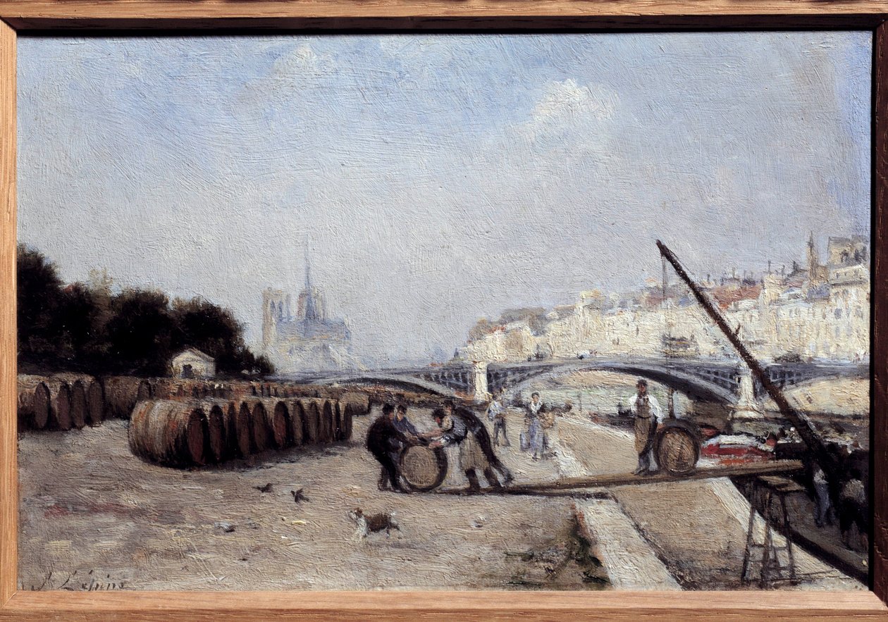 نهر السين في جسر سولي ، ميناء النبيذ ، كواي سانت برنارد. لوحة لستانيسلاس ليبين (1835-1892). 1882-1885. خافت. 0.15 × 0.23. مجموعة خاصة بواسطة ستانيسلاس فيكتور إدوارد لبين