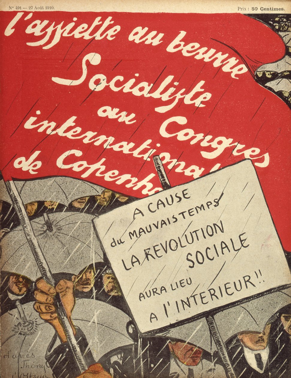 بسبب سوء الأحوال الجوية ، ستحدث الثورة الاجتماعية في الداخل ، صفحة العنوان من LAssiette au Beurre ، 27 أغسطس 1910 (نقش ملون) بواسطة ستانيسلاف أوستوجا كروستوفسكي