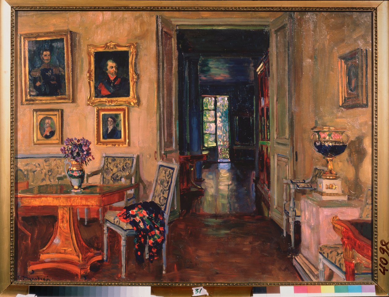 داخل قصر براسوفو. لوحة لستانيسلاف يوليانوفيتش جوكوفسكي (جوكوفسكي) (1873-1944) ، زيت على قماش بواسطة ستانيسلاف جوليانوفيتش جوكوفسكي