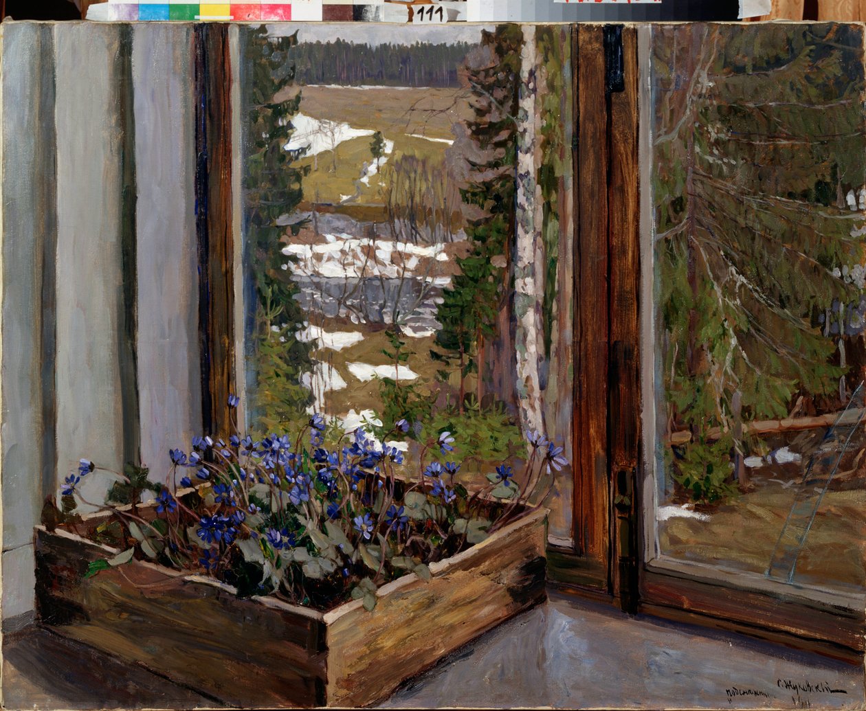 Snowdrop (Snowdrop). لوحة لستانيسلاف يوليانوفيتش جوكوفسكي (جوكوفسكي) (1873-1944) ، زيت على قماش بواسطة ستانيسلاف جوليانوفيتش جوكوفسكي