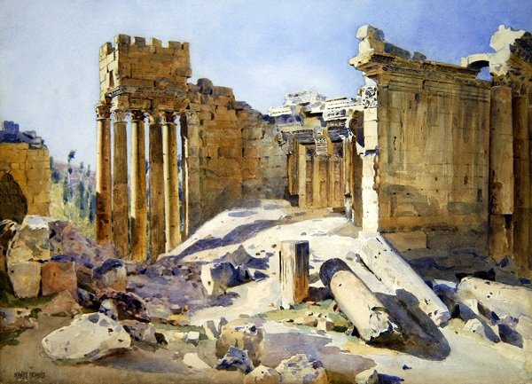 أطلال بعلبك حوالي 1905 (ألوان مائية على ورق) بواسطة ستانلي ينشبولد