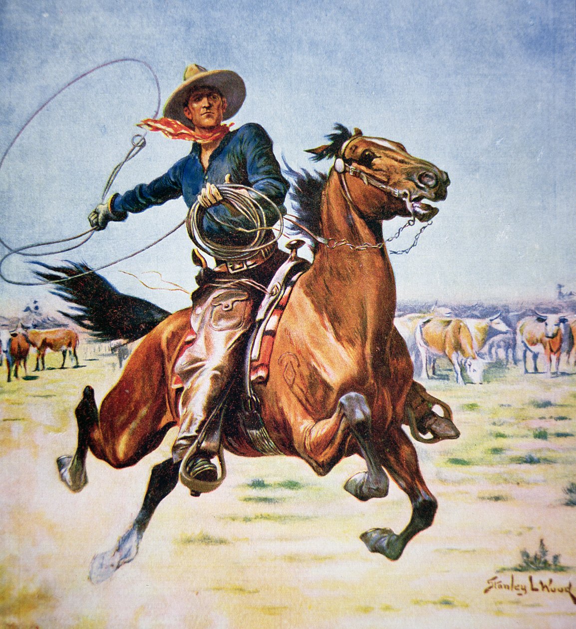 Texas Cowboy (colour litho) بواسطة ستانلي ل. وود
