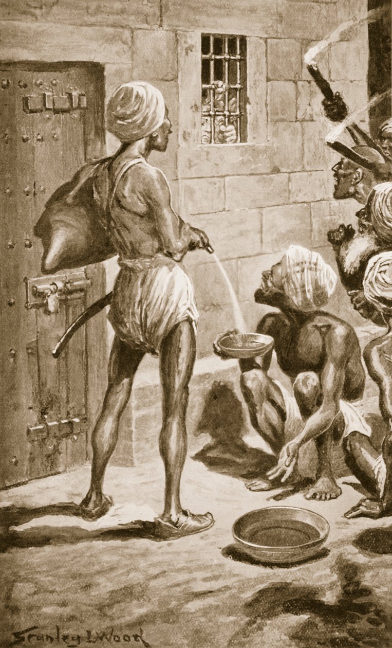 الثقب الأسود ، أولد فورت ويليام ، 18 يونيو 1756 ، رسم توضيحي من "تاريخ الأمم في هاتشينسون" ، ج .1910 بواسطة ستانلي ل. وود
