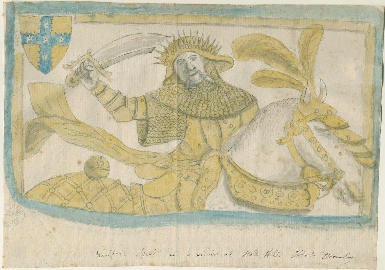 أبوتس بروملي - زجاج النوافذ في هول هيل: رسم بالقلم الرصاص الملون ، بدون تاريخ [؟ القرن الثامن عشر] بواسطة ستيبينج شو