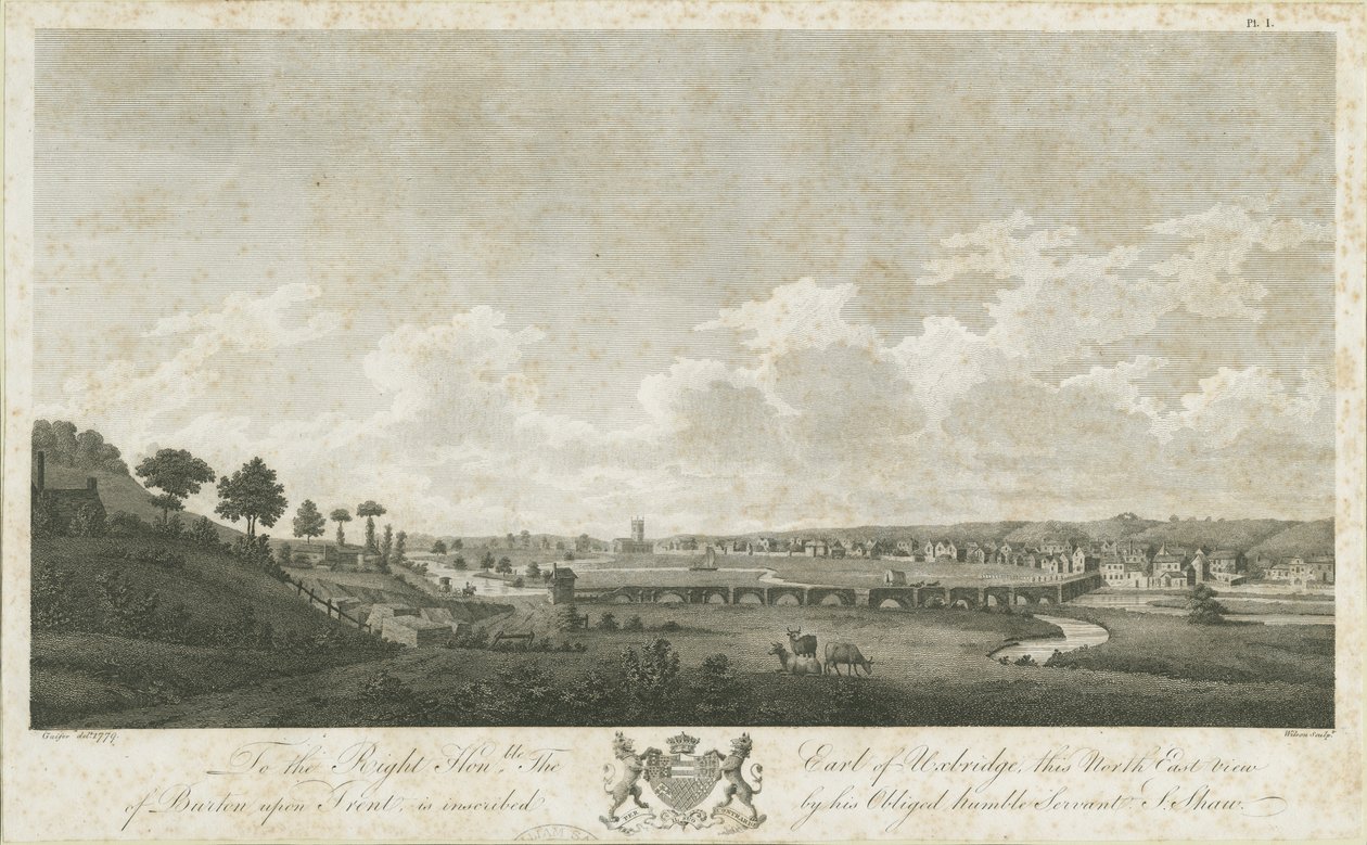 جسر ومدينة بيرتون أبون ترينت: النقش ، 1779 بواسطة ستيبينج شو