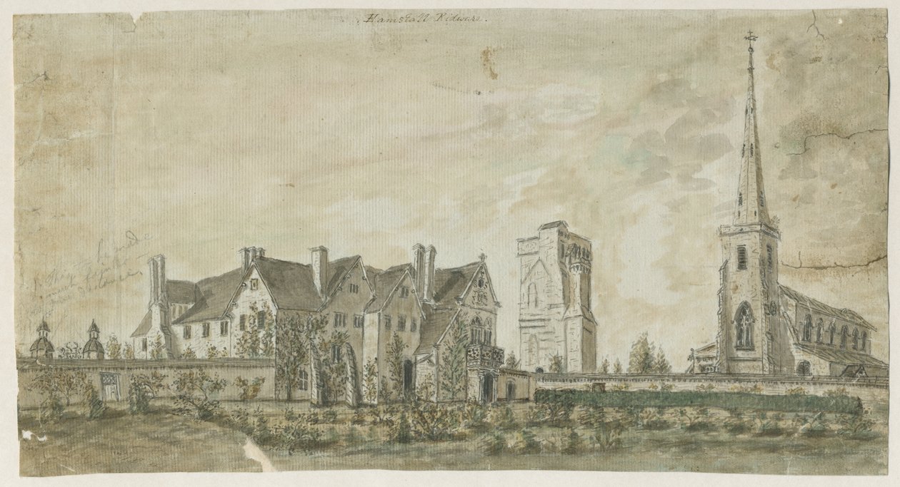 Hamstall Ridware - Church and Manor House: الرسم بالألوان المائية ، [1762-1802] بواسطة ستيبينج شو