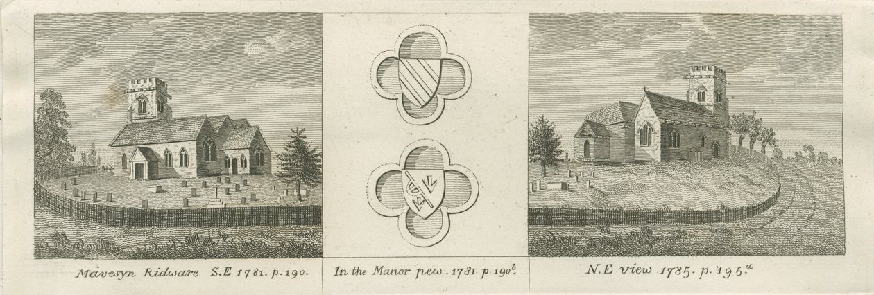 كنيسة Mavesyn Ridware: نقش ، 1781 بواسطة ستيبينج شو