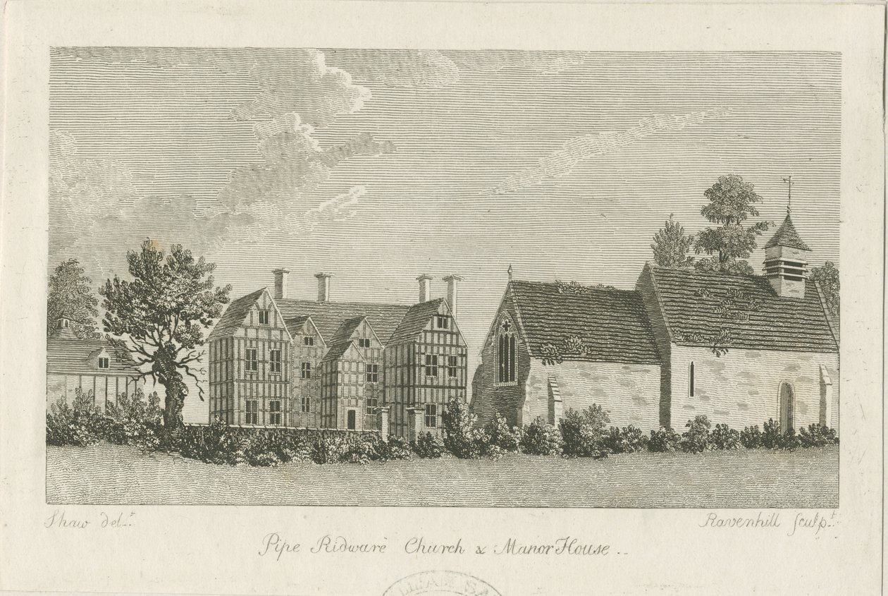 كنيسة الأنبوب Ridware و Manor House: النقش ، [1762-1798] بواسطة ستيبينج شو