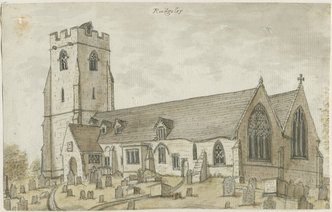 كنيسة Rugeley (القديمة): الرسم بالألوان المائية ، و [1762-1802] (لوحة) بواسطة ستيبينج شو