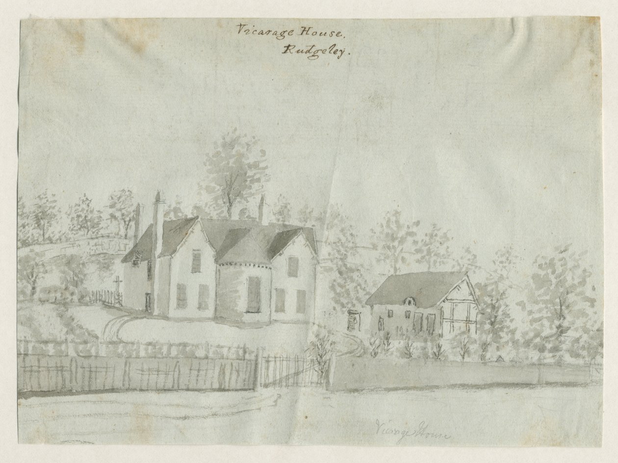 Rugeley Town - Vicarage: رسم بني داكن ، بدون تاريخ [1762-1802] (رسم) بواسطة ستيبينج شو
