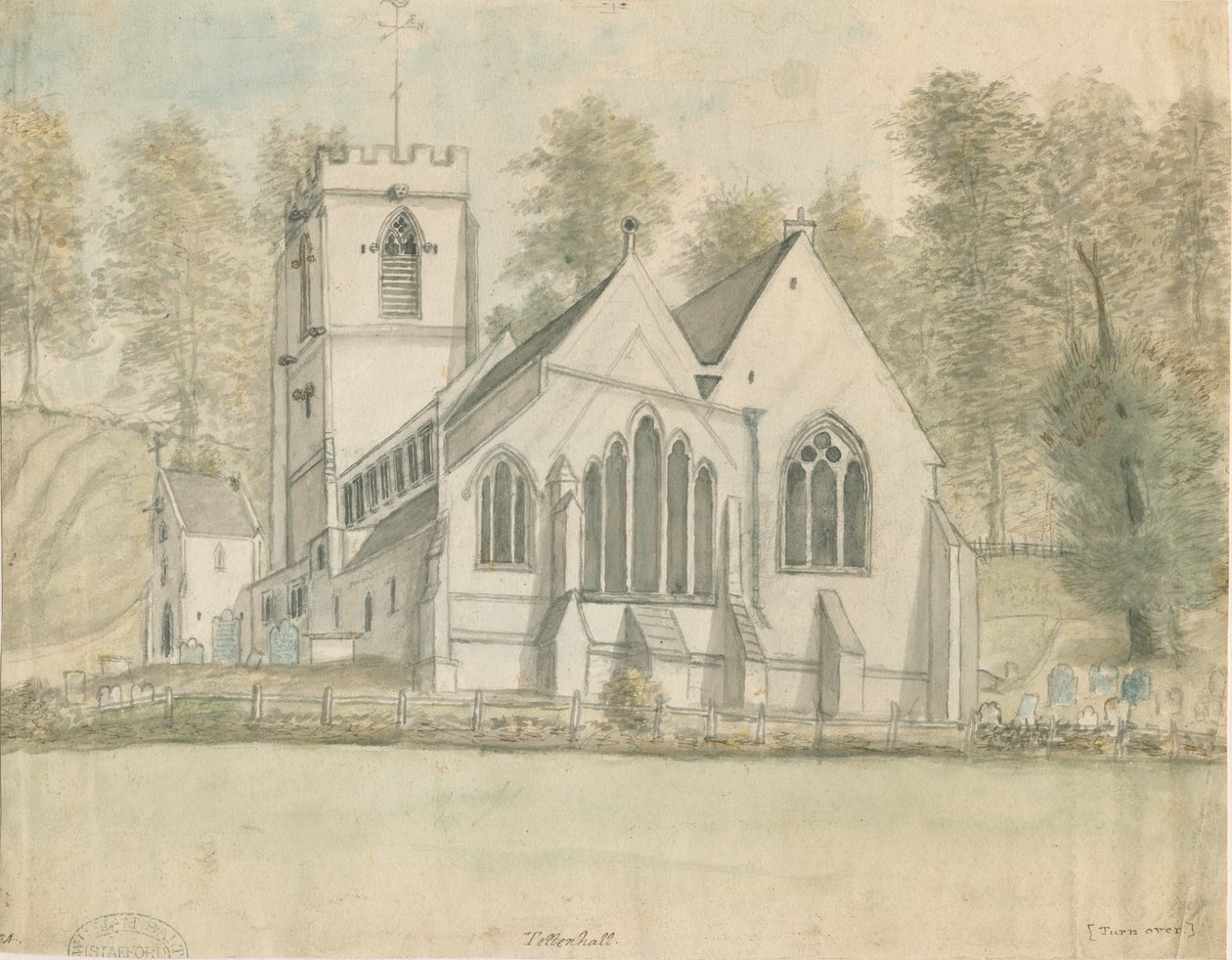 كنيسة Tettenhall: الرسم بالألوان المائية ، و [عام 1794] بواسطة ستيبينج شو