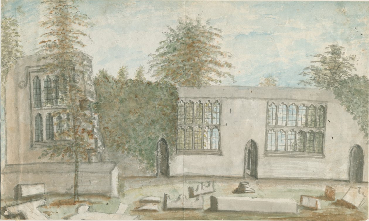 قاعة Tixall: الرسم بالألوان المائية ، بدون تاريخ [1762-1802] بواسطة ستيبينج شو