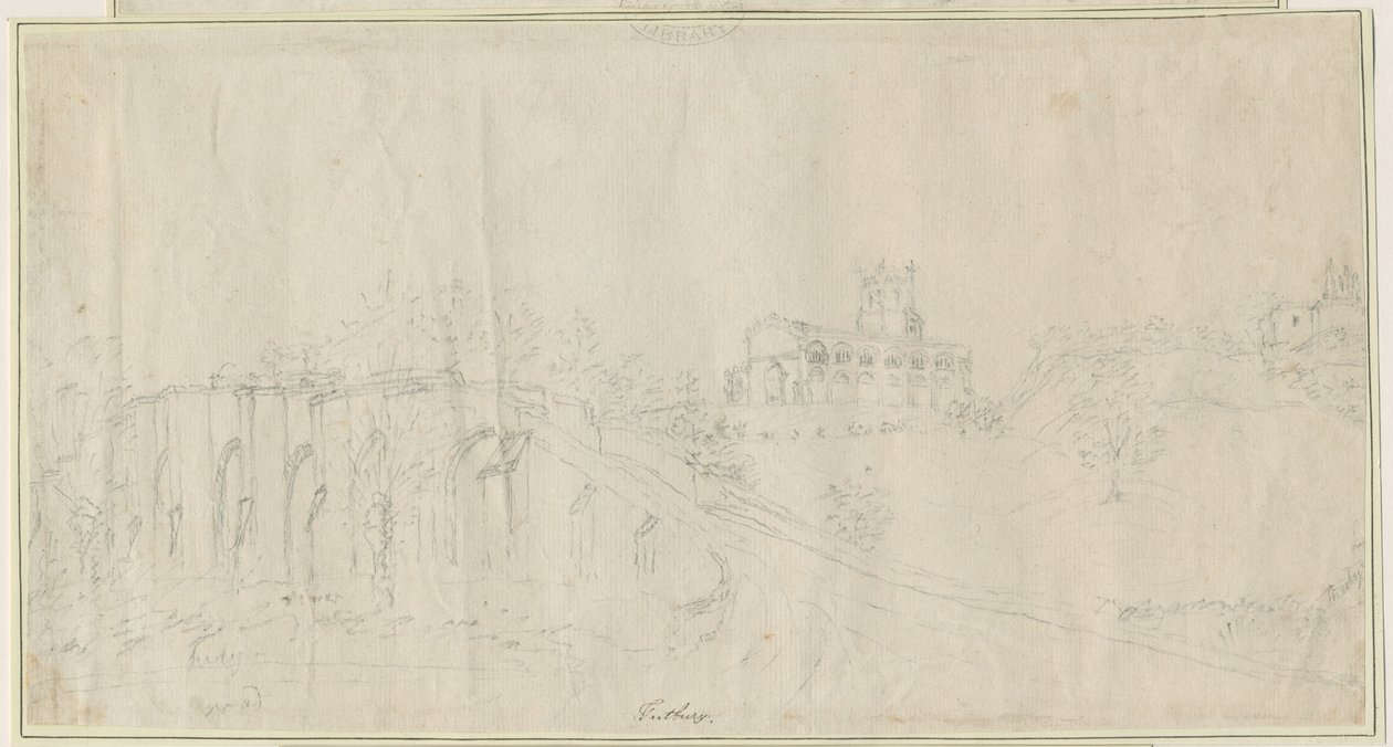 كنيسة وقلعة توتبيري - المنظر الشمالي الشرقي: الرسم بقلم الرصاص ، بدون تاريخ [1762-1802] (رسم) بواسطة ستيبينج شو