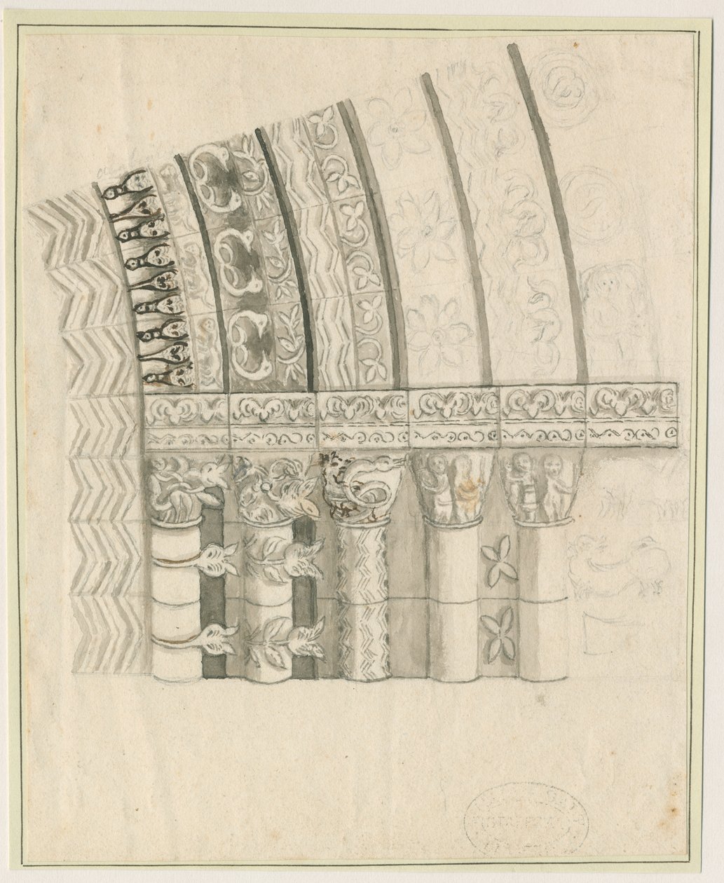 كنيسة Tutbury Priory - West Doorway: رسم بالقلم والبني الداكن ، و [1762-1802] بواسطة ستيبينج شو