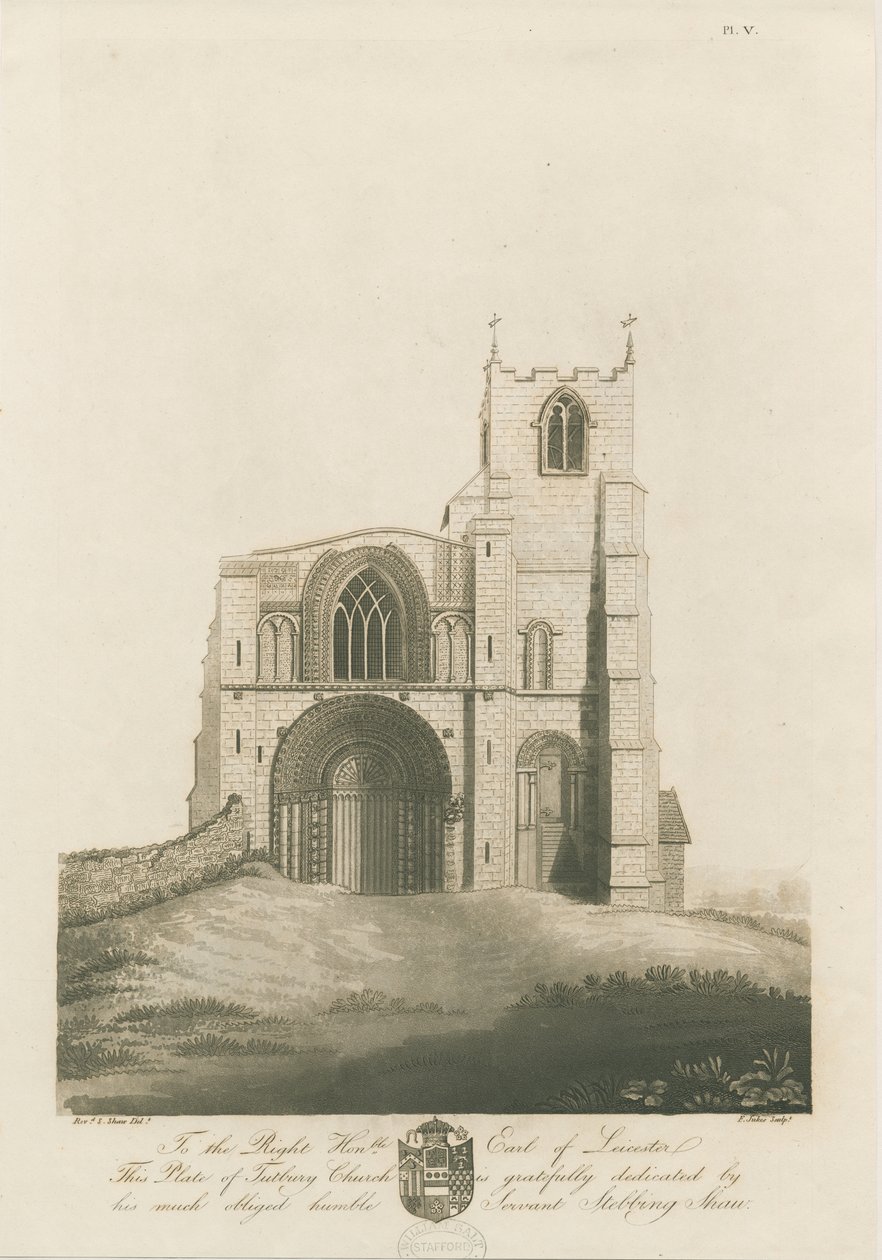 كنيسة Tutbury Priory: نقش مائي ، بدون تاريخ [عام 1798] (طباعة) بواسطة ستيبينج شو