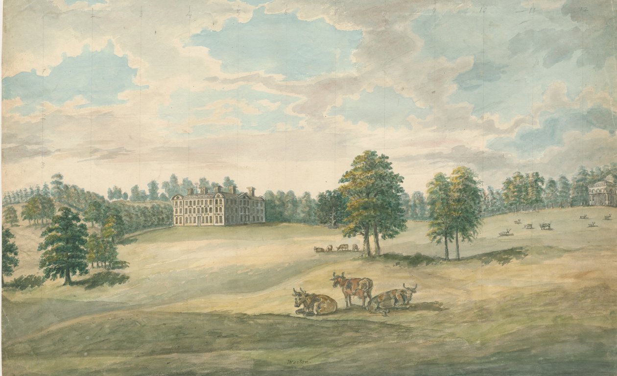 Weston-under-Lizard - Hall: لوحة ألوان مائية ، بدون تاريخ [1762-1802] بواسطة ستيبينج شو