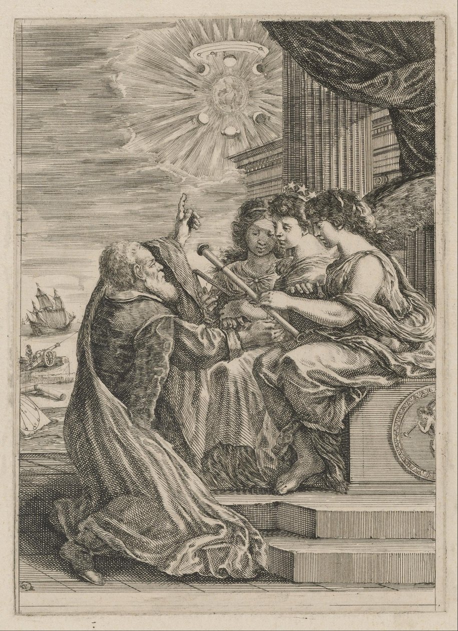 Frontispiece لـ Opere de Galileo Galilei بواسطة ستيفانو ديلا بيلا