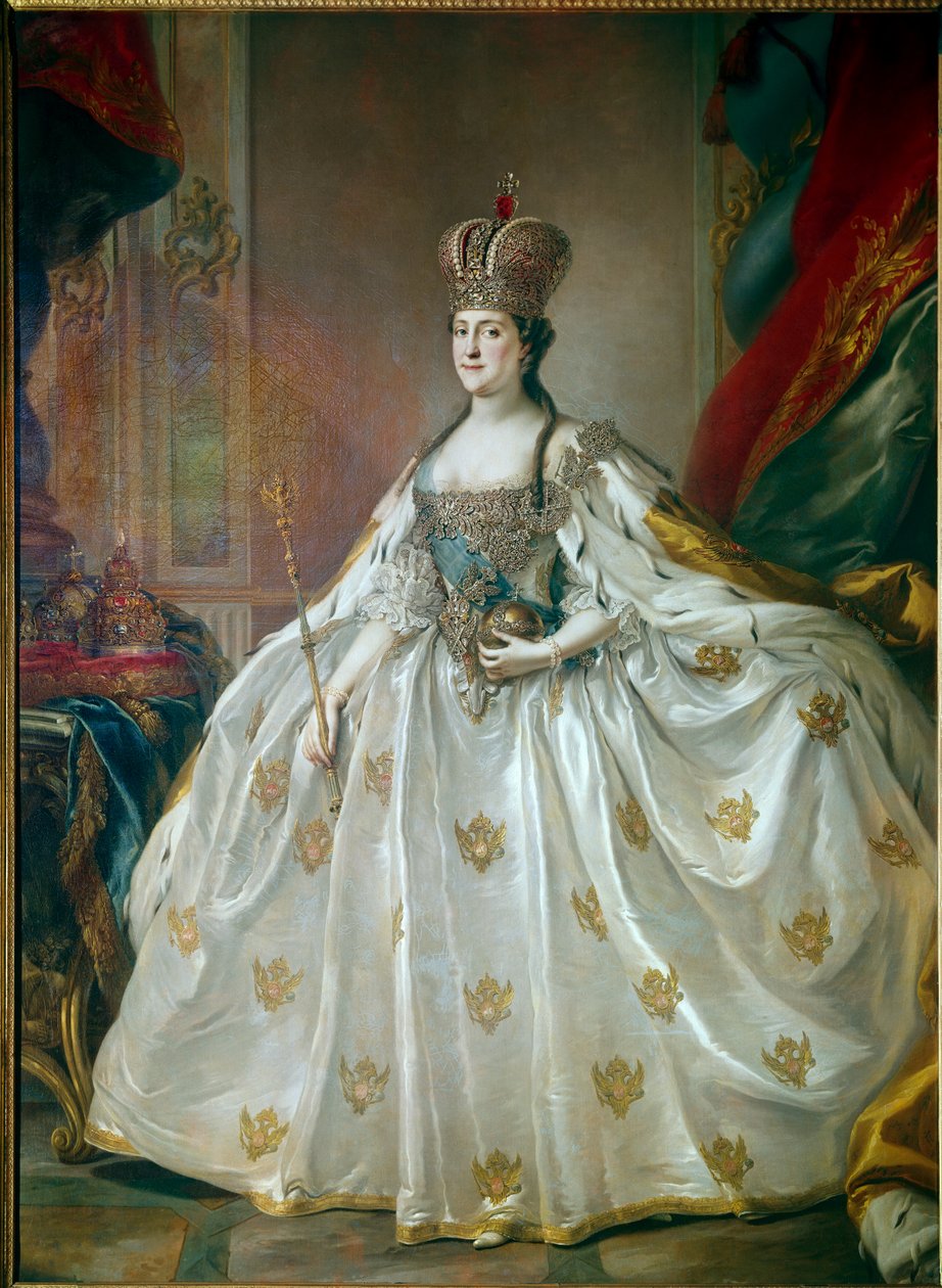 صورة للإمبراطورة الروسية كاثرين الثانية العظيمة (1729-1796) في ثوب التتويج لوحة لستيفانو توريلي (1712-1784) متحف هيرميتاج في القرن الثامن عشر ، سانت بطرسبرغ بواسطة ستيفانو توريلي