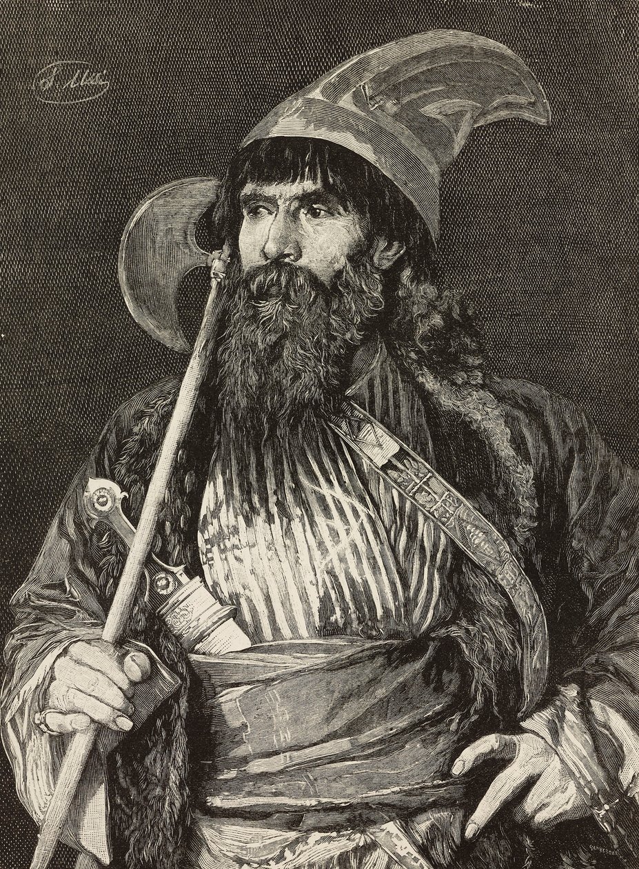 شيخ بملابس رسمية كاملة ، نقش لـ F Gamberoni من لوحة لستيفانو أوسي (1822-1901) ، L