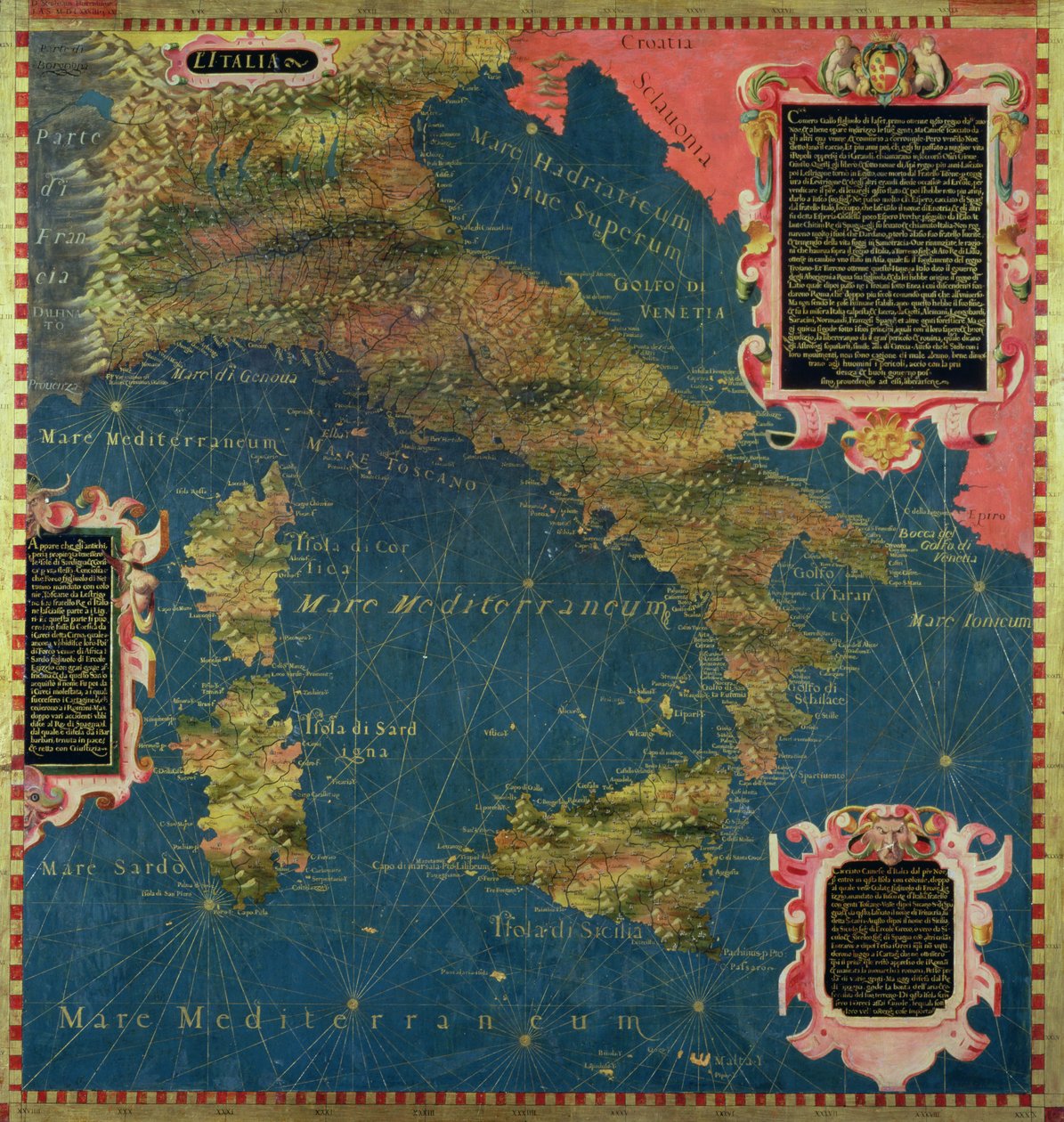 خريطة إيطاليا في القرن السادس عشر ، من "Sala delle Carte Geografiche" (قاعة الخرائط الجغرافية) 1575 (زيت على لوح) بواسطة ستيفانو ودانتي إجنازيو بونسينوري