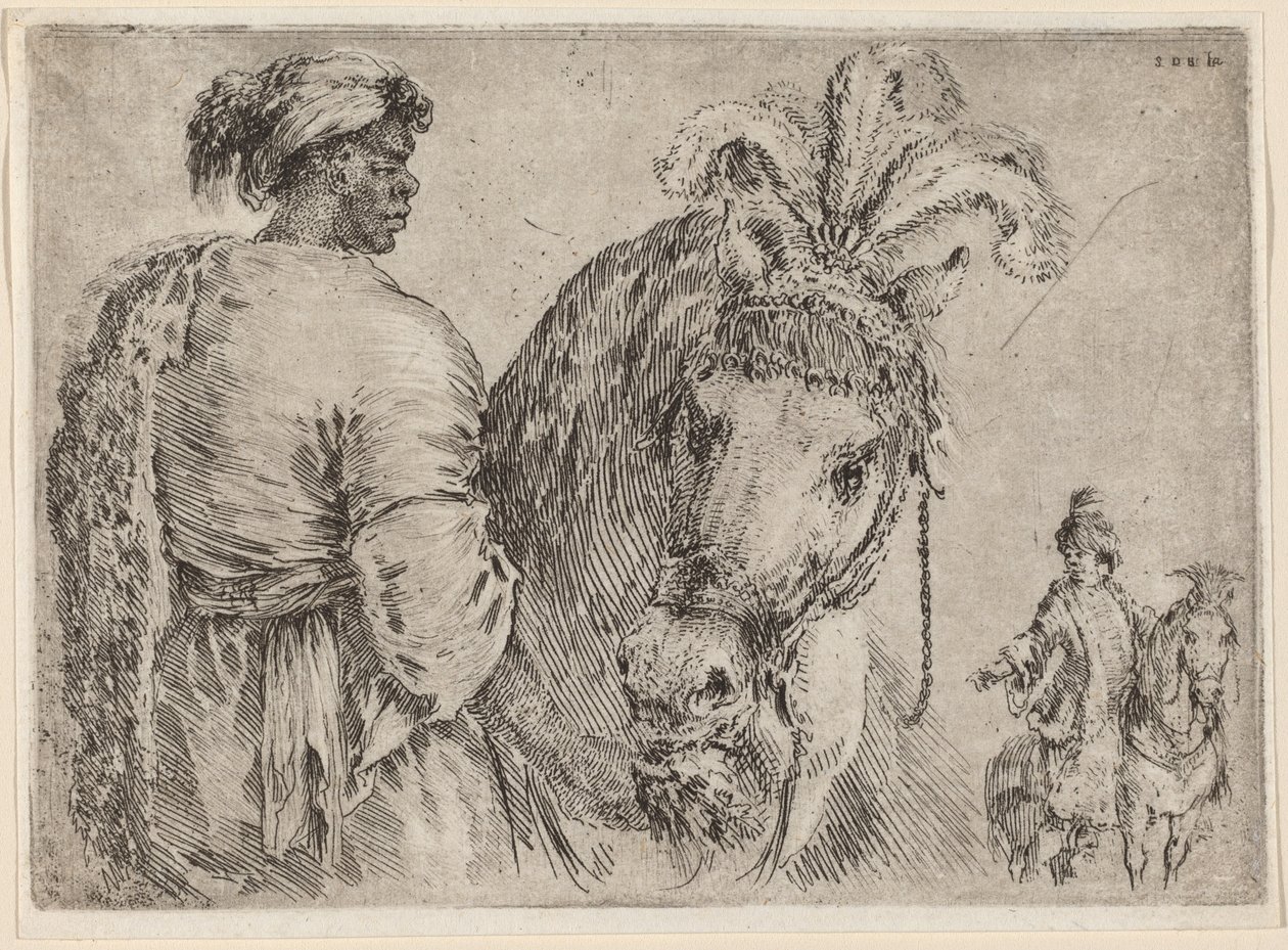 رجل أسود يطعم حصانًا ، ربما عام 1662. بواسطة ستيفانو ديلا بيلا