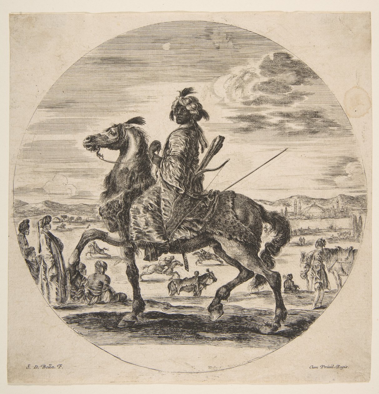 فارس مغربي يواجه الأتراك اليسار والوقوف والجلوس في منتصف الطريق ، ... ، كاليفورنيا. 1651. بواسطة ستيفانو ديلا بيلا