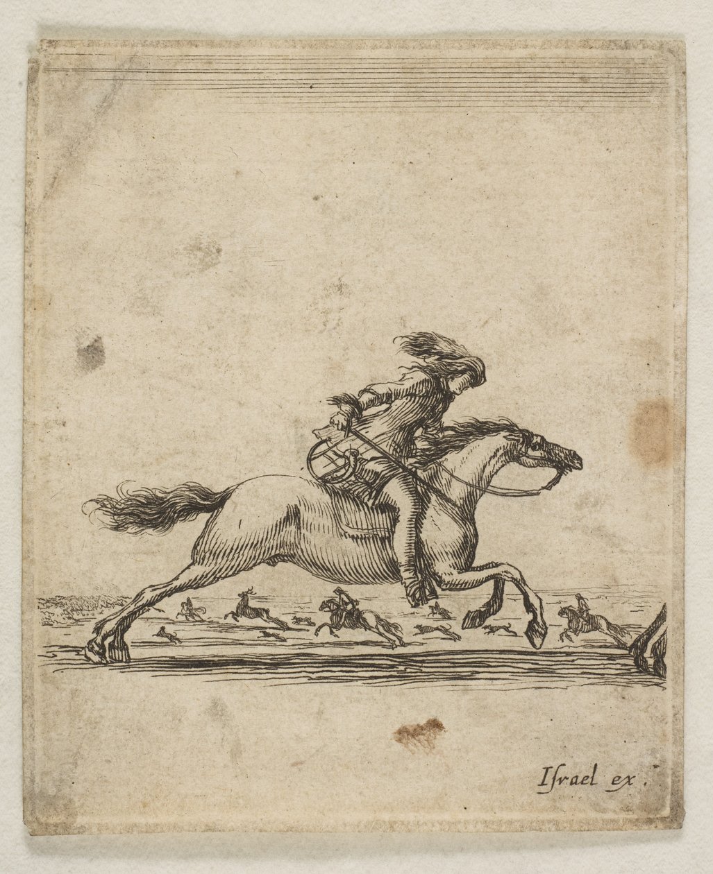 فارس يحمل سيفًا بيده يركض نحو اليمين ، وفرسان آخرون يركضون ... ، كاليفورنيا. 1645-46. بواسطة ستيفانو ديلا بيلا