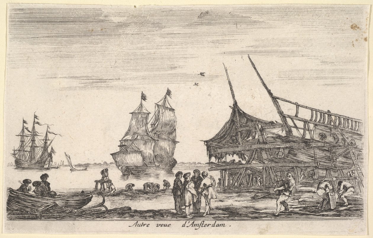 مشهد آخر من أمستردام Autre vue dAmsterdam ، مجموعة من أربعة رجال يقفون في الوسط في ... ، 1647. بواسطة ستيفانو ديلا بيلا