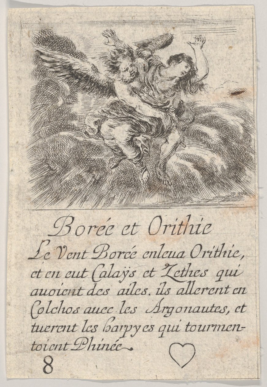 بورياس وأوريثيا ، من Game of Mythology Jeu de la Mythologie ، 1644. بواسطة ستيفانو ديلا بيلا