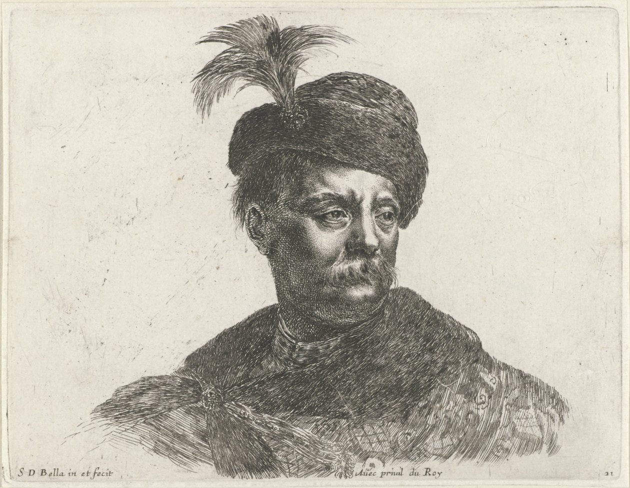 تمثال نصفي لرجل بولندي مع شارب وقبعة ذات عمود مبادئ الرسم (عنوان السلسلة) I Principii del disegno (عنوان المسلسل) بواسطة ستيفانو ديلا بيلا