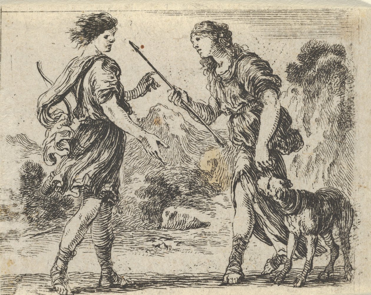 Cephalus and Procris ، من "Game of Mythology" Jeu de la Mythologie ، 1644. بواسطة ستيفانو ديلا بيلا