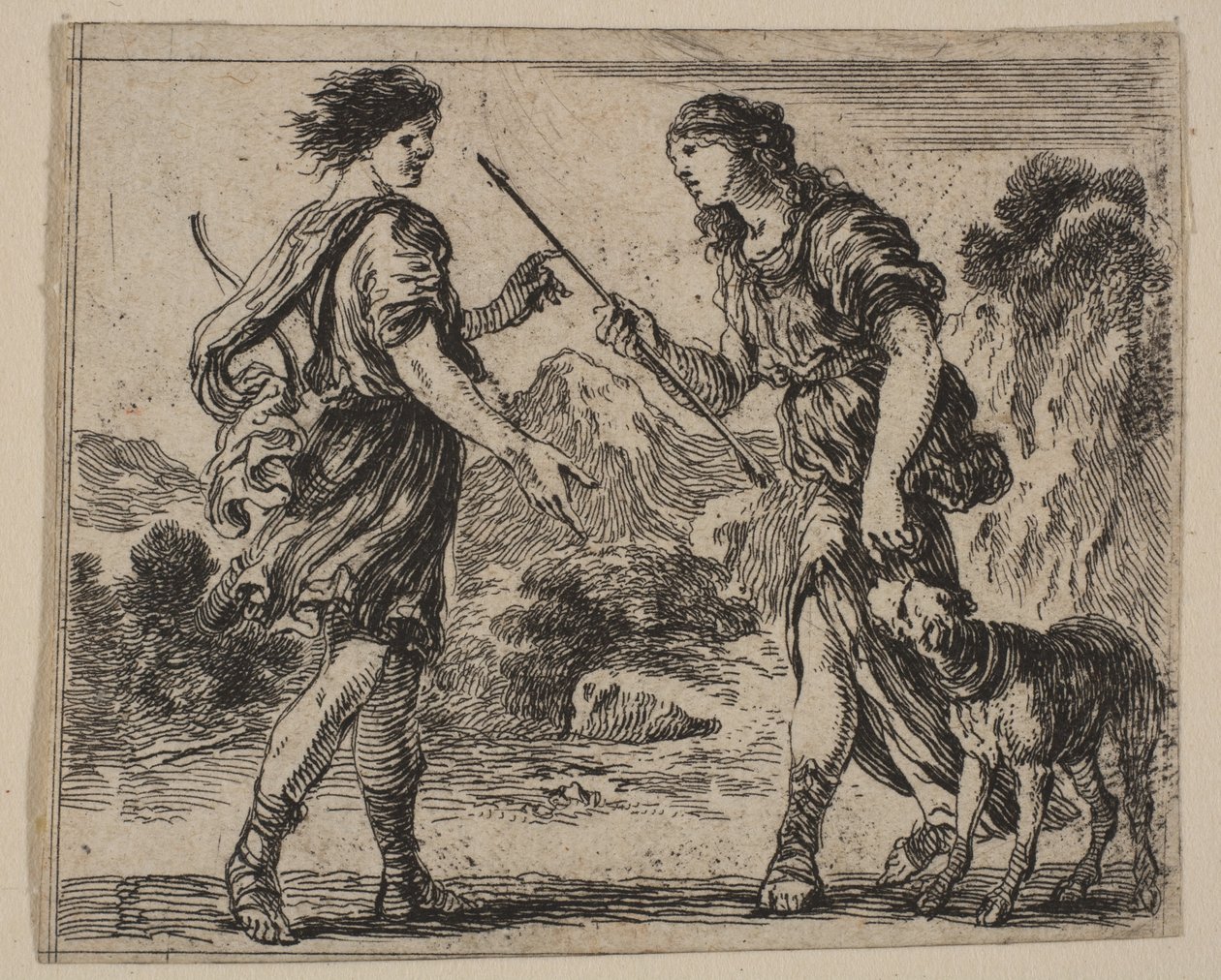 سيفالوس وبروكريس ، من Game of Mythology Jeu de la Mythologie ، 1644. بواسطة ستيفانو ديلا بيلا