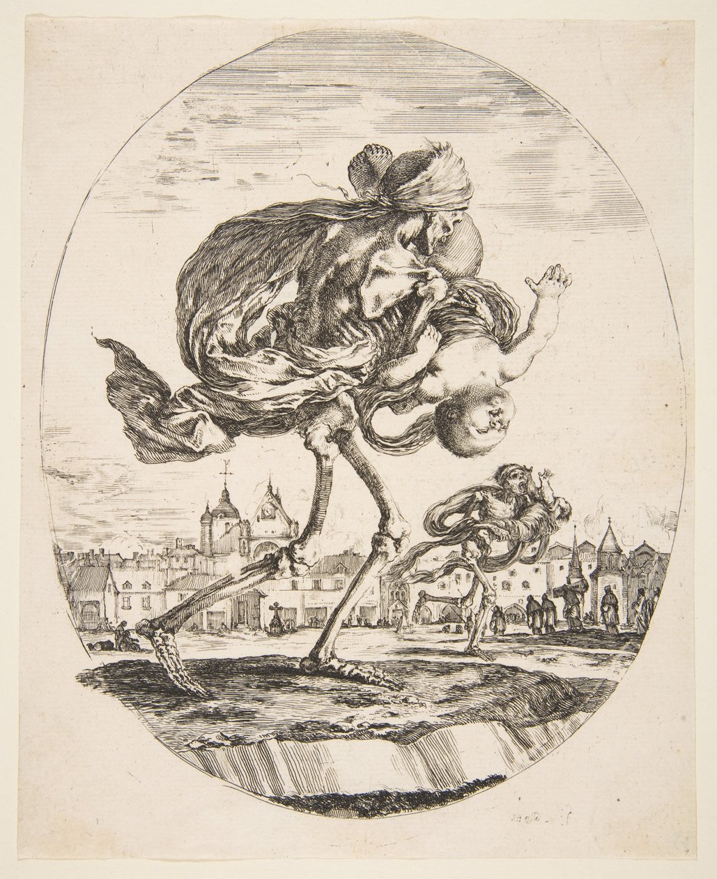 الموت يحمل رضيعًا ، من الوفيات الخمسة Les cinq Morts، ca. 1648. بواسطة ستيفانو ديلا بيلا