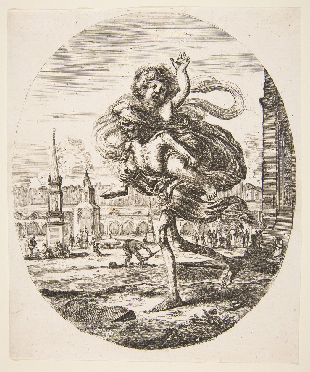 وفاة تحمل طفلاً من الوفيات الخمسة Les cinq Morts، ca. 1648. بواسطة ستيفانو ديلا بيلا