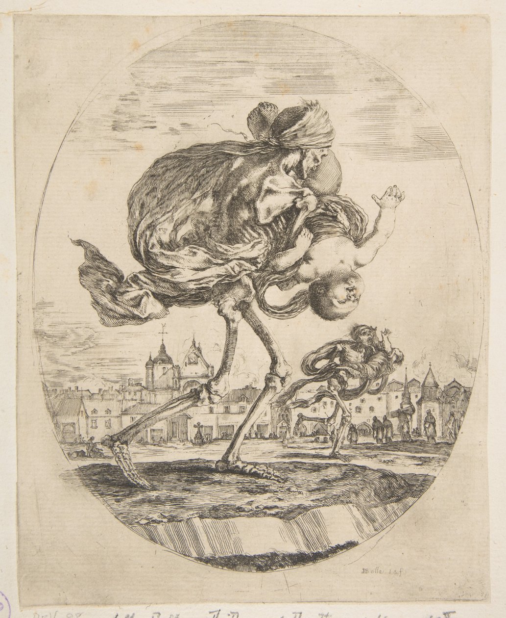 وفاة تحمل رضيعًا ، من الوفيات الخمسة Les cinq Morts، ca. 1648. بواسطة ستيفانو ديلا بيلا