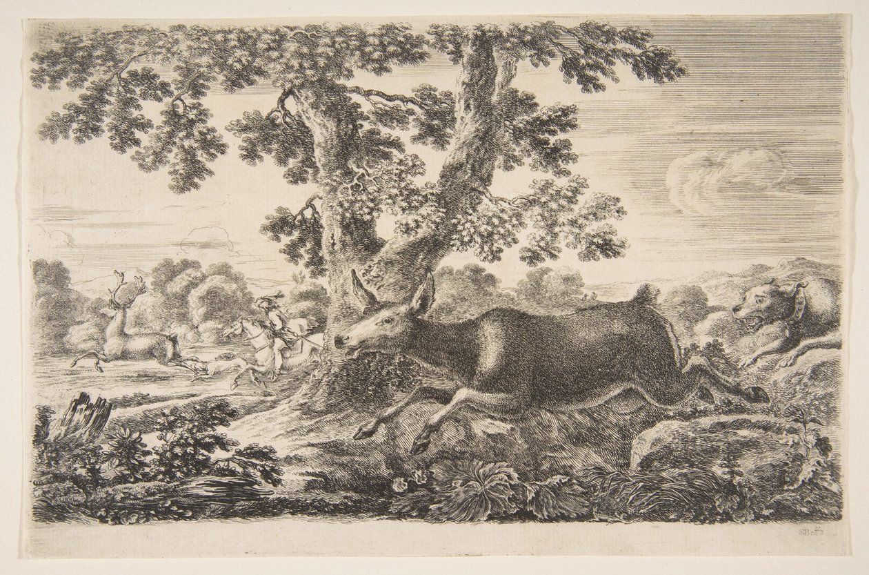 صيد الغزلان ، من اصطياد الحيوانات صيد الحيوانات المختلفة ، كاليفورنيا. 1654. بواسطة ستيفانو ديلا بيلا