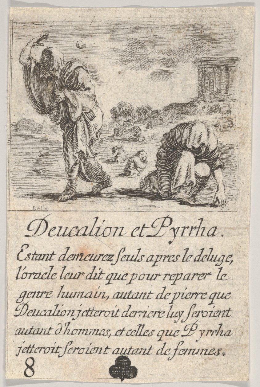 Deucalion و Pyrrha ، من Game of Mythology Jeu de la Mythologie ، 1644. بواسطة ستيفانو ديلا بيلا