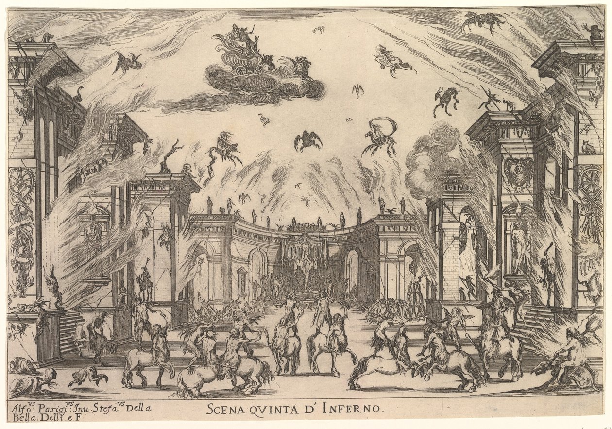 المشهد الخامس ، الجحيم ، من زواج الآلهة Le nozze degli Dei ، 1637. بواسطة ستيفانو ديلا بيلا