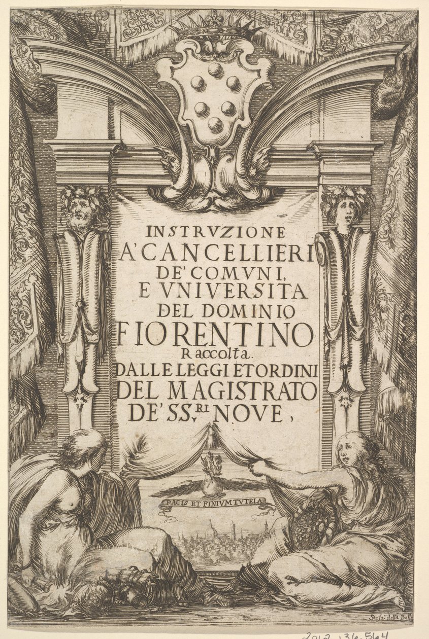 الواجهة الأمامية لتعليمات المستشارين Instruzione a Cancellieri: Medici coat ...، 1635. بواسطة ستيفانو ديلا بيلا