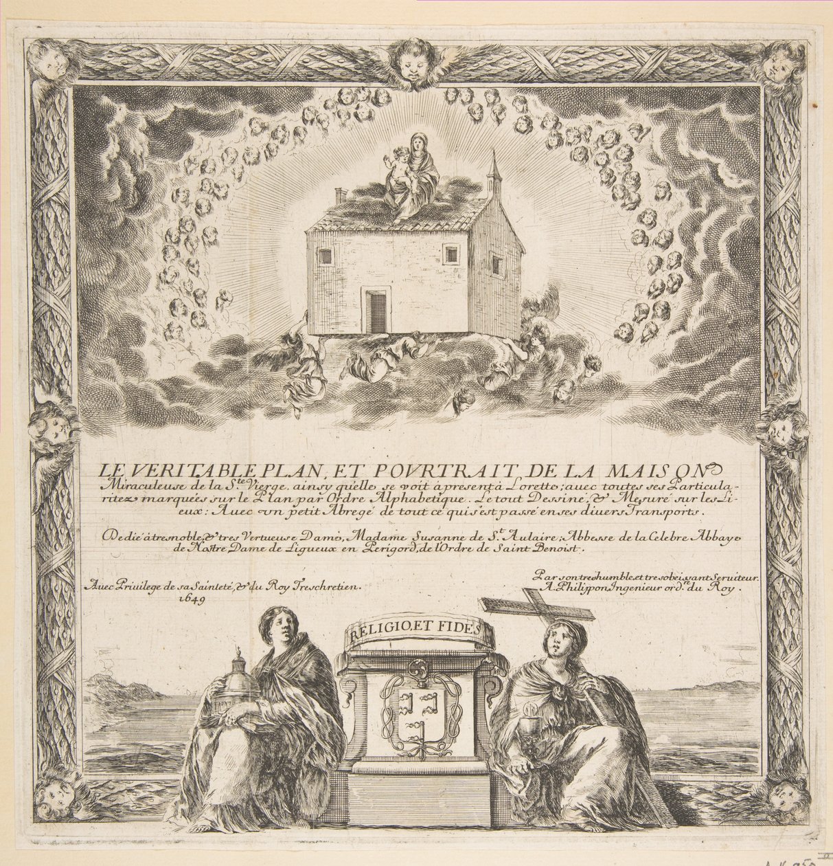 صورة واجهة لخطة Le Véritable et Pourtrait de la Maison de la Ste. العذراء ، 1649. بواسطة ستيفانو ديلا بيلا