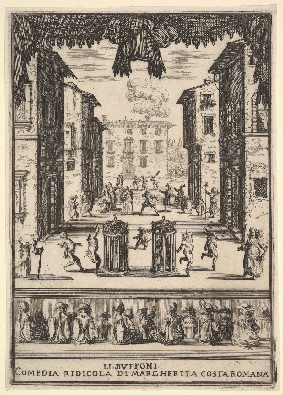 واجهة للكوميديا The Buffoons Li Buffoni ، مجموعة على المسرح تشبه بو ... ، 1639-41. بواسطة ستيفانو ديلا بيلا